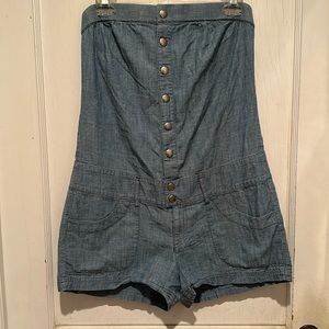Express Denim Snap Button Romper w/ front&back Pockets & Belt loops, Size M